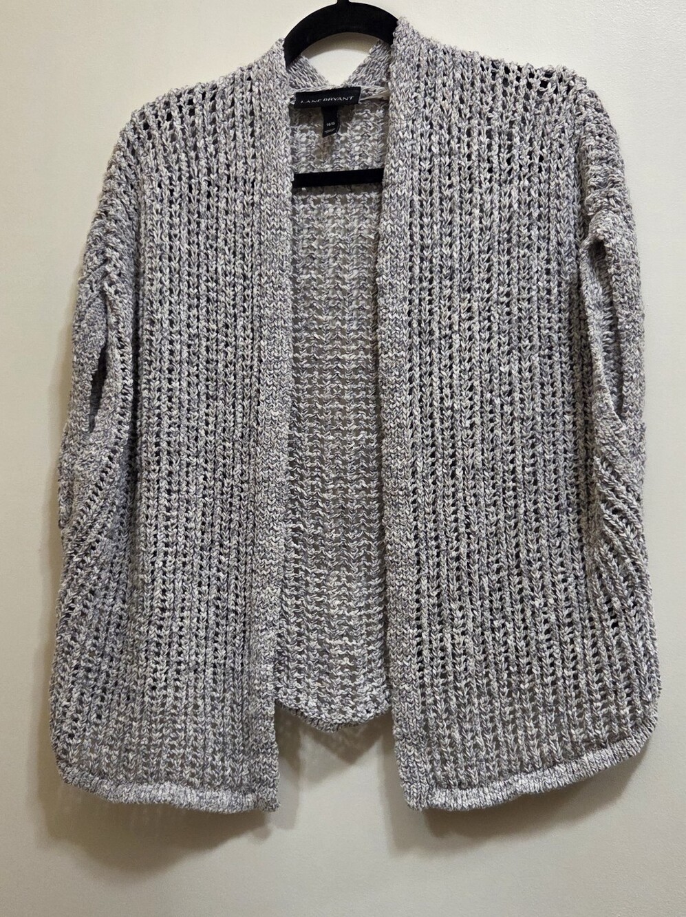 Lane Bryant Light Gray Chunky Open-Front Sleeveless Cardigan 14/16